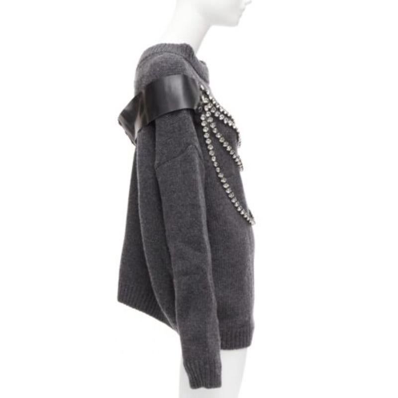 CHRISTOPHER KANE grey wool rhinestone chain harness oversized sweater dress XS In Excellent Condition For Sale In Hong Kong, NT
