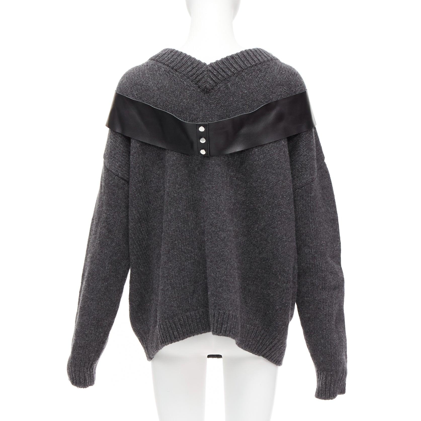 CHRISTOPHER KANE grey wool rhinestone chain harness oversized sweater dress XS For Sale 1