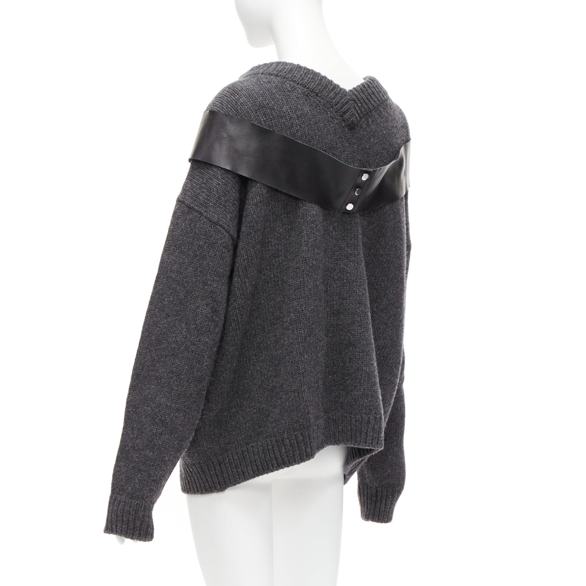 CHRISTOPHER KANE grey wool rhinestone chain harness oversized sweater dress XS For Sale 2