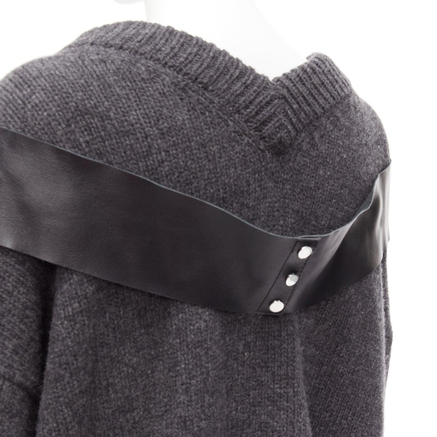 CHRISTOPHER KANE grey wool rhinestone chain harness oversized sweater dress XS For Sale 3