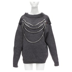 CHRISTOPHER KANE Graues übergroßes Pulloverkleid aus Wolle mit Strassketten und Harness XS