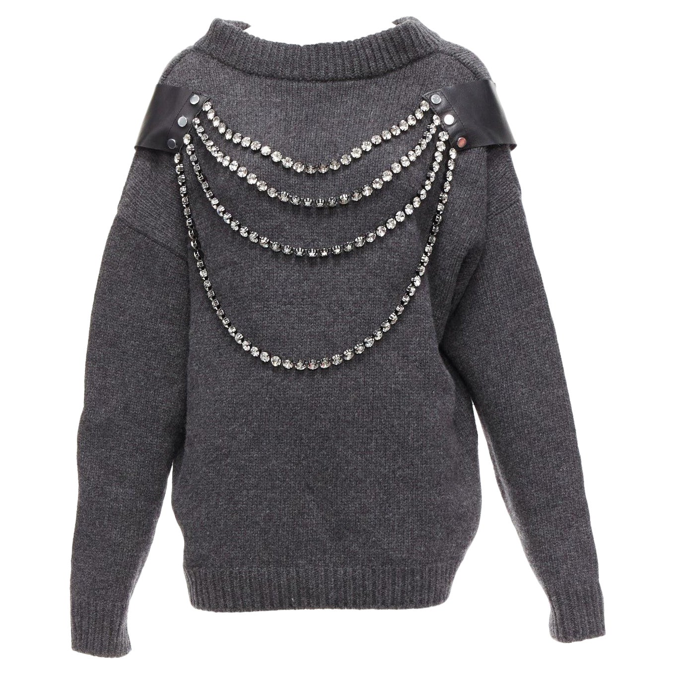 CHRISTOPHER KANE grey wool rhinestone chain harness oversized sweater dress XS