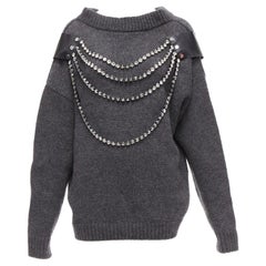 CHRISTOPHER KANE grey wool rhinestone chain harness oversized sweater dress XS