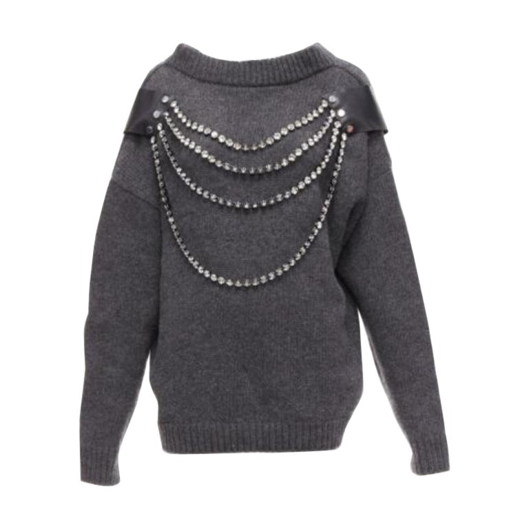 CHRISTOPHER KANE vestido jersey oversize con cadena de strass en lana gris XS en venta
