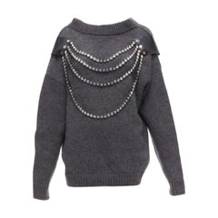 CHRISTOPHER KANE grey wool rhinestone chain harness oversized sweater dress XS