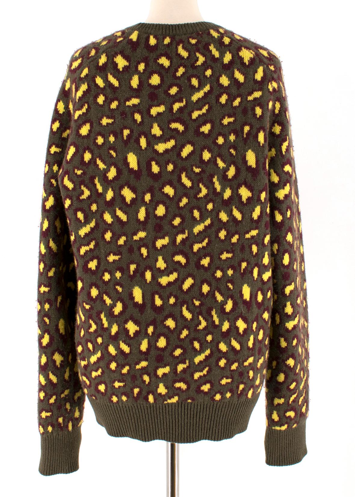 Beige Christopher Kane Khaki & Yellow Leopard Print Cashmere Sweater SIZE S