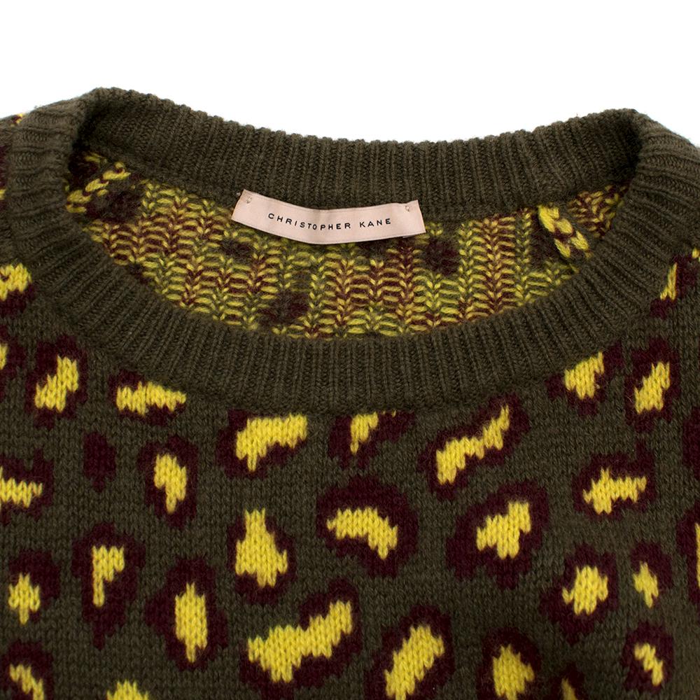 Christopher Kane Khaki & Yellow Leopard Print Cashmere Sweater SIZE S In Excellent Condition In London, GB