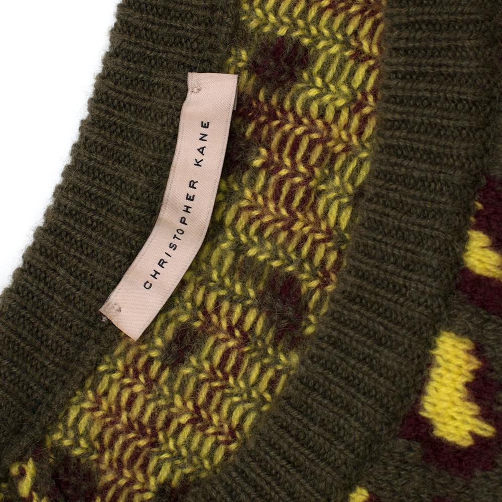 Women's Christopher Kane Khaki & Yellow Leopard Print Cashmere Sweater SIZE S