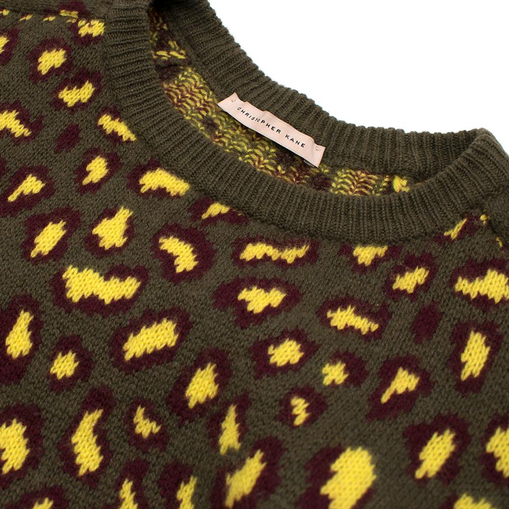 Christopher Kane Khaki & Yellow Leopard Print Cashmere Sweater SIZE S 1