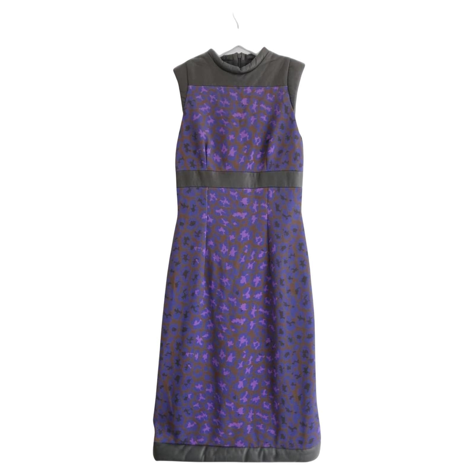 Christopher Kane Leopard Brocade & Quilted Leather Dress For Sale