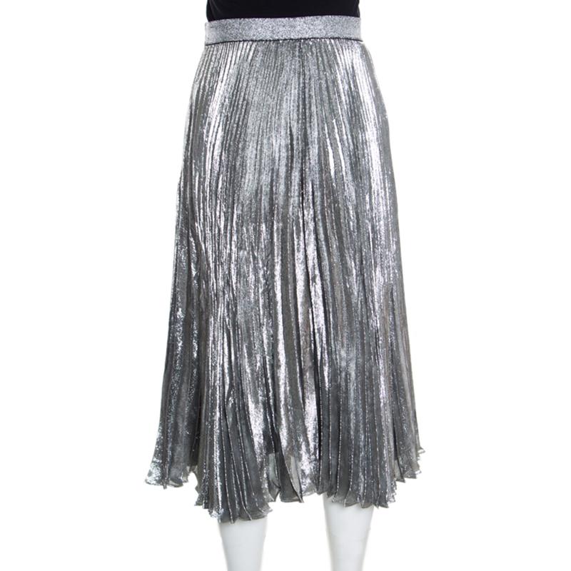 silver metallic midi skirt