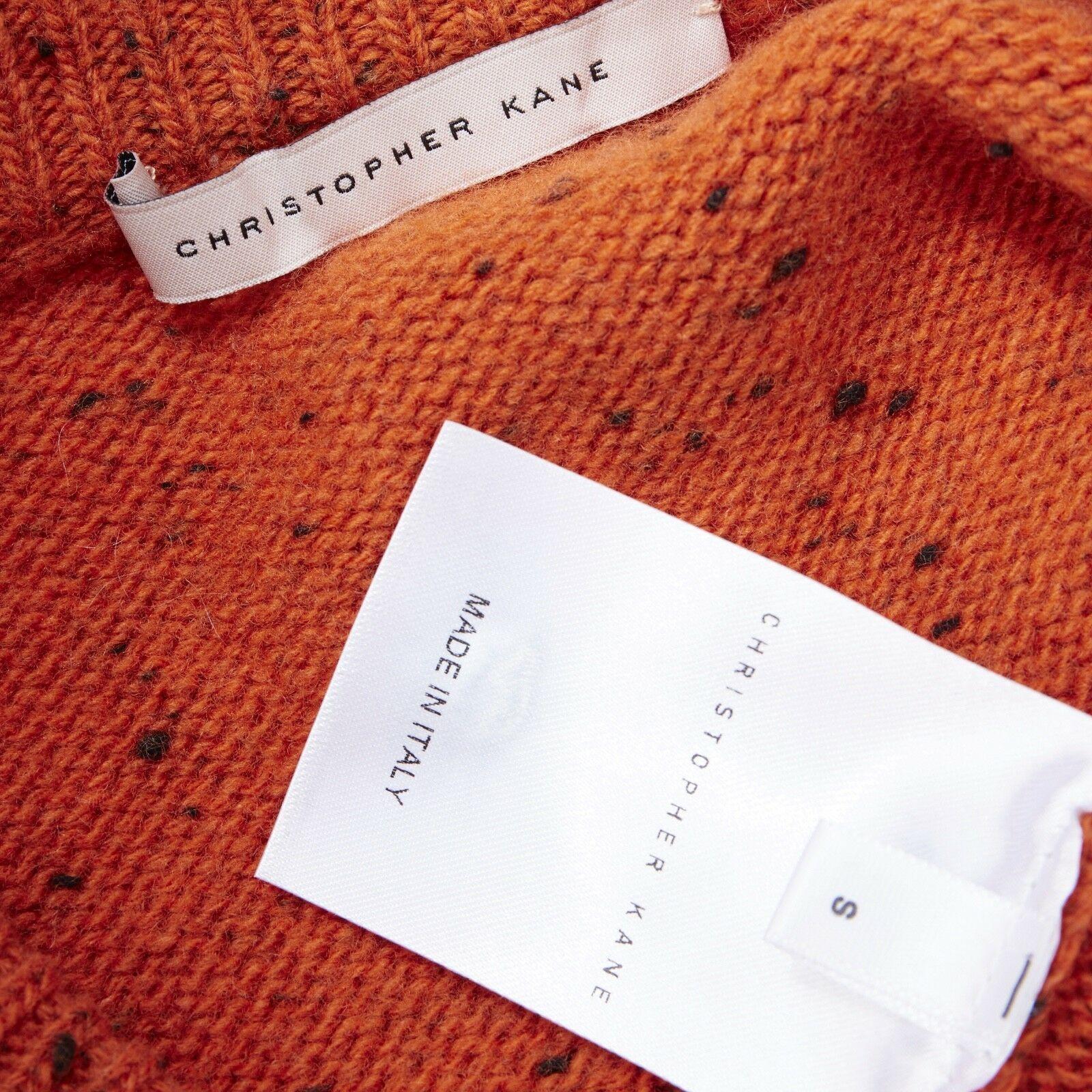 CHRISTOPHER KANE orange speckle virgin wool flower embroidered sweater top S 3