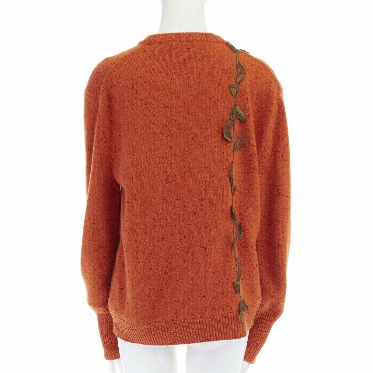 Orange CHRISTOPHER KANE orange speckle virgin wool flower embroidered sweater top S