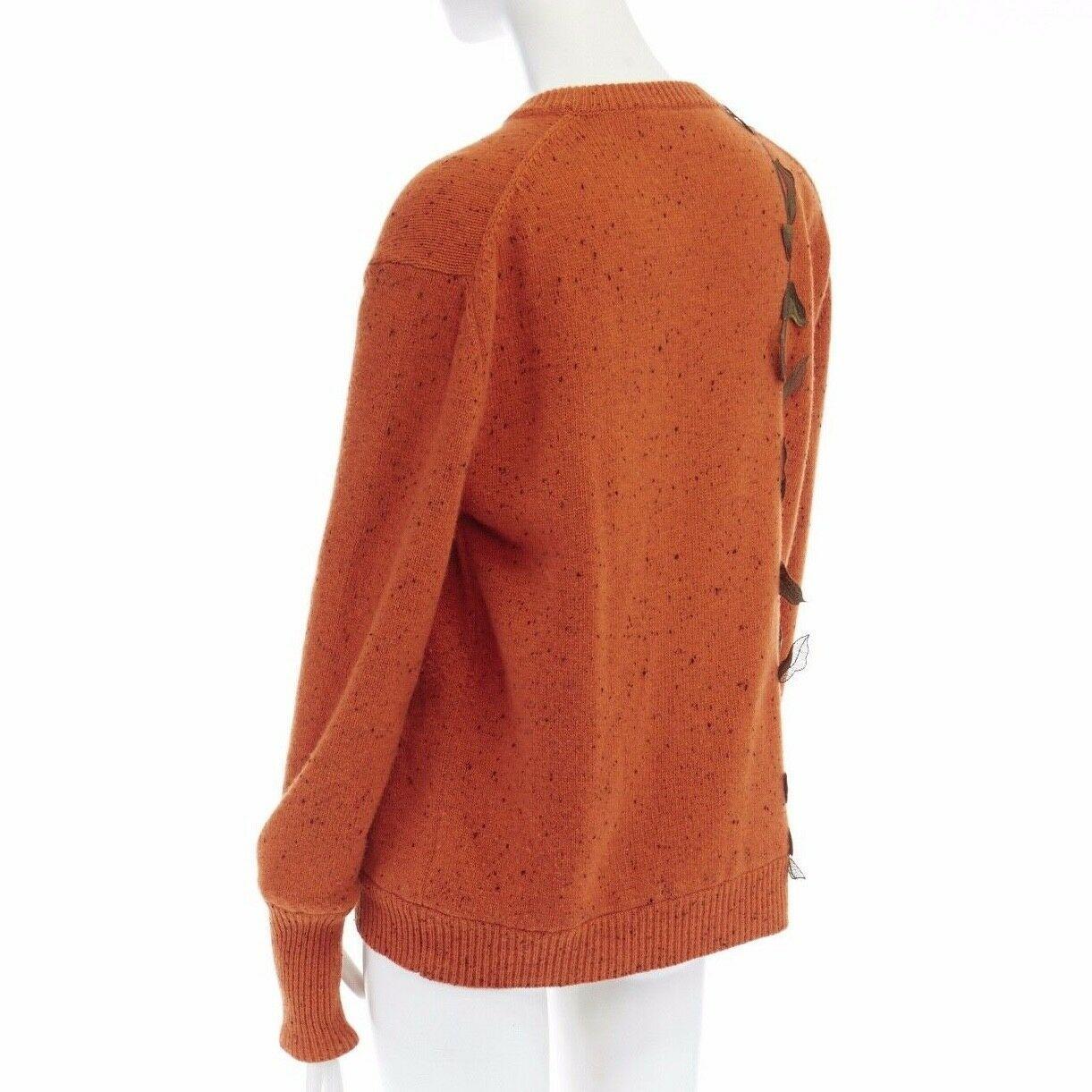CHRISTOPHER KANE orange speckle virgin wool flower embroidered sweater top S In Excellent Condition In Hong Kong, NT