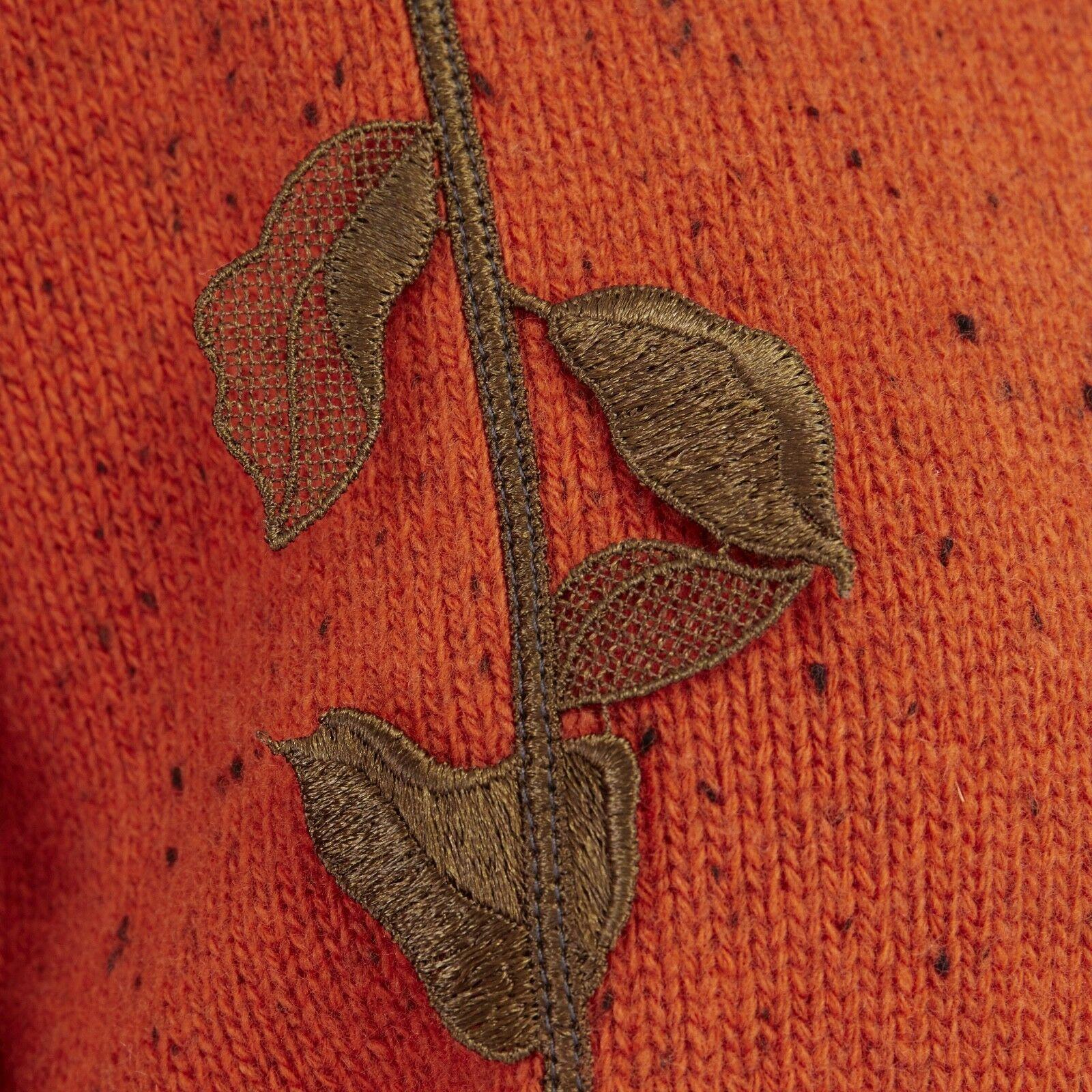 Women's CHRISTOPHER KANE orange speckle virgin wool flower embroidered sweater top S