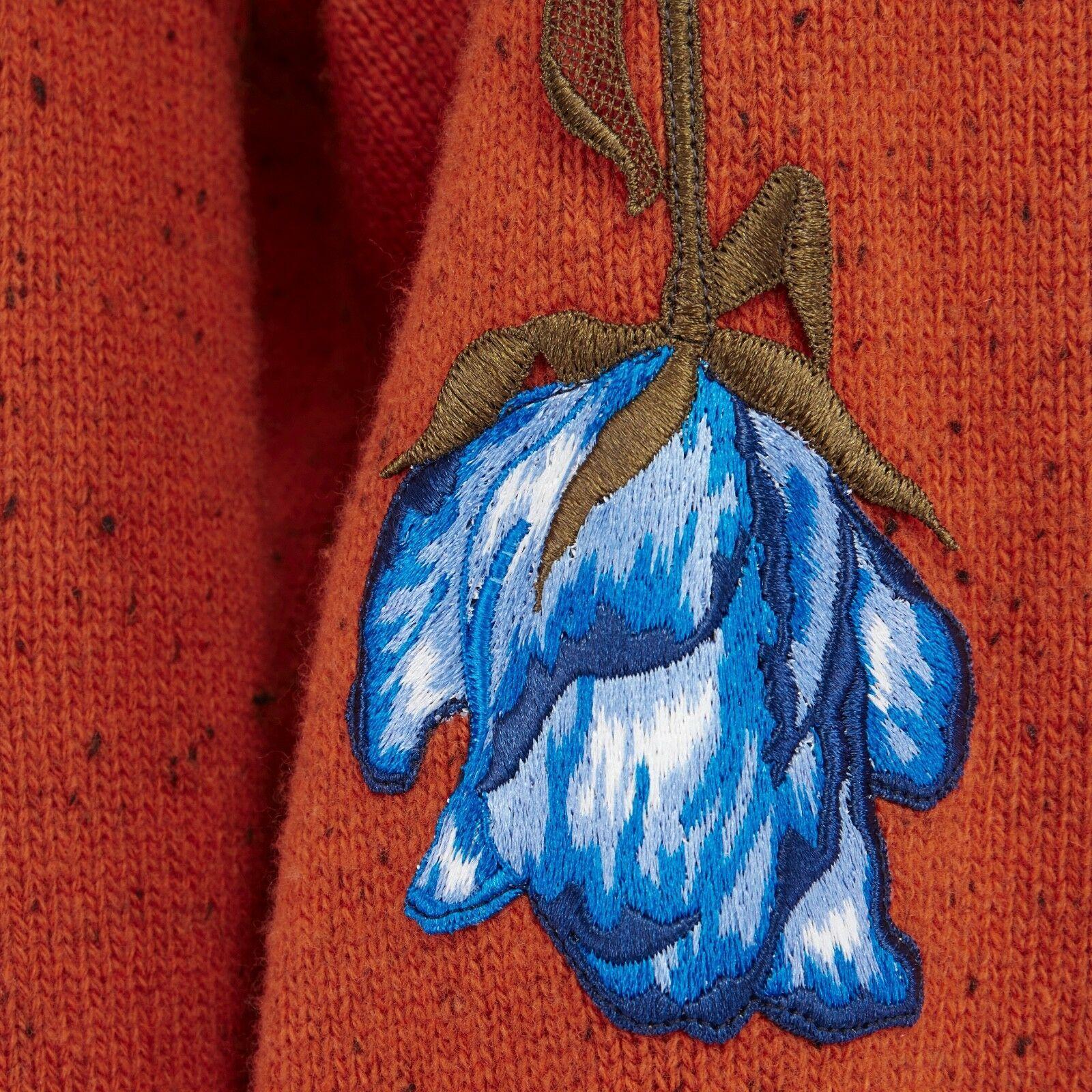 CHRISTOPHER KANE orange speckle virgin wool flower embroidered sweater top S 1