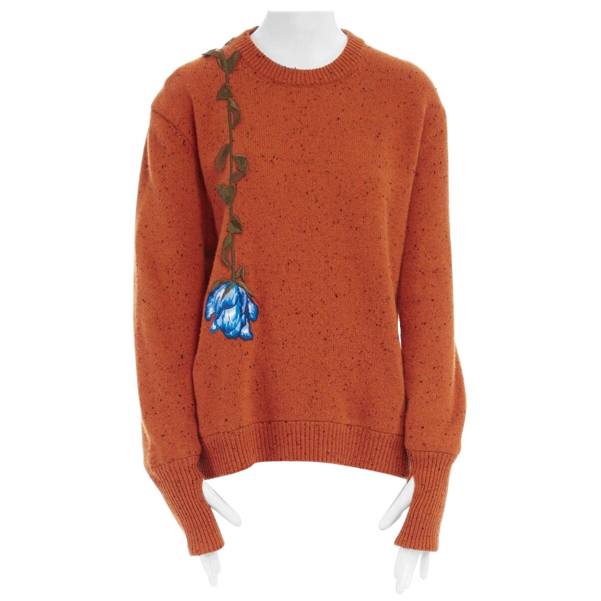 CHRISTOPHER KANE orange speckle virgin wool flower embroidered sweater top S
