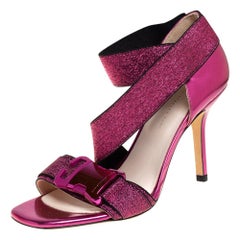 Christopher Kane Pink Glitter And Leather Ankle Strap Sandals Size 37