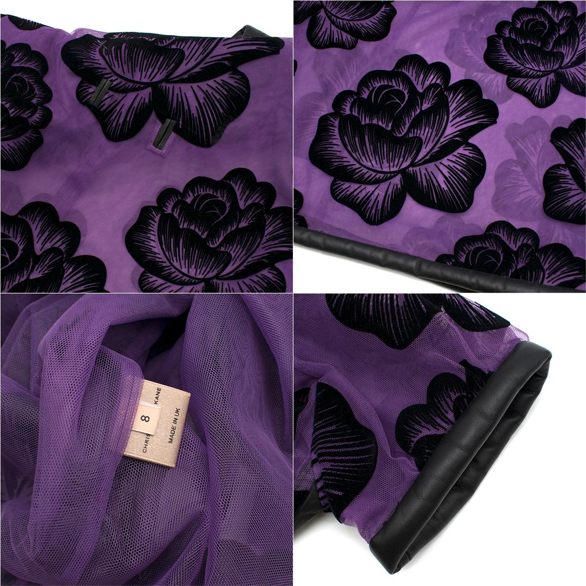 Christopher Kane Purple Leather trimmed Flocked Tulle Dress - Size US 4 For Sale 1