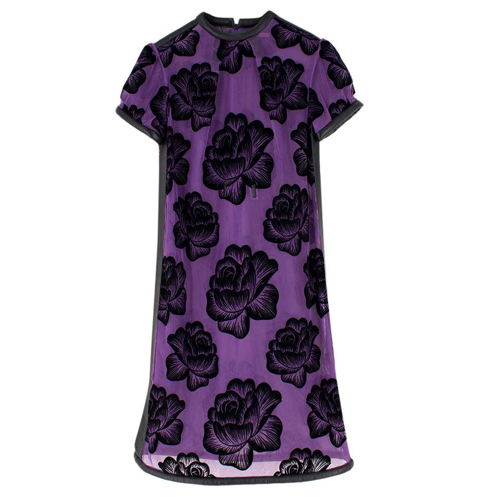 Christopher Kane Purple Leather trimmed Flocked Tulle Dress - Size US 4 For Sale