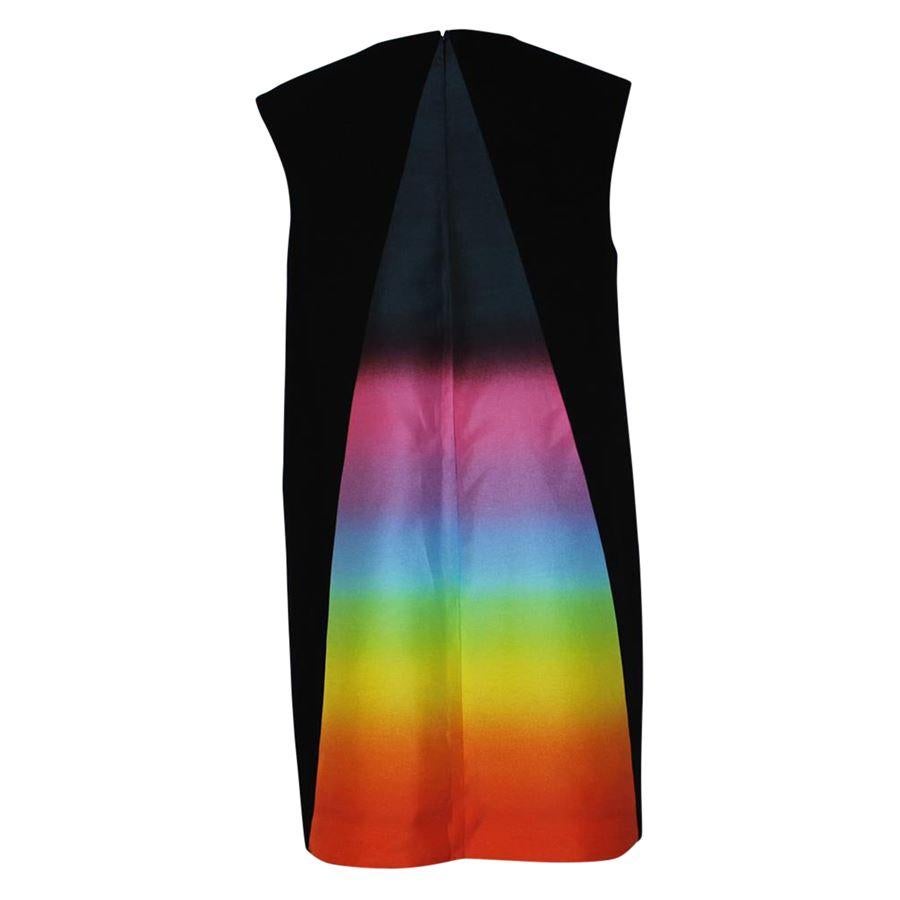 Beautiful and iconic rainbow dress
Insert: Silk (68%) Cotone 
Body: Wool (98%) Elasthane
Black color with rainbow insert
Sleeveless
Maximum length cm 84 (33.07 inches)
Worldwide express shipping included in the price !