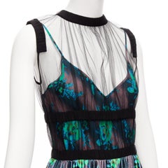 CHRISTOPHER KANE Runway green purple silk blend floral print overlay dress IT40