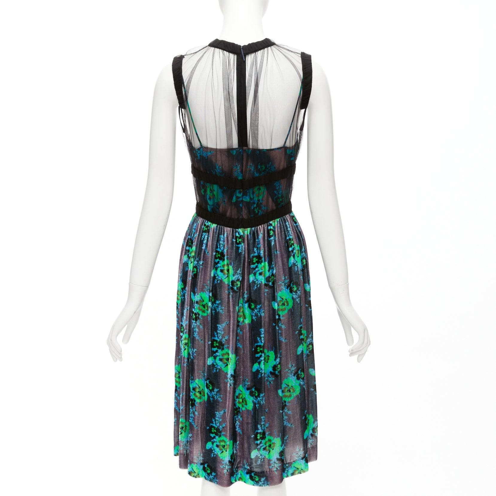 Women's CHRISTOPHER KANE Runway green purple silk blend floral print overlay dress IT40 For Sale