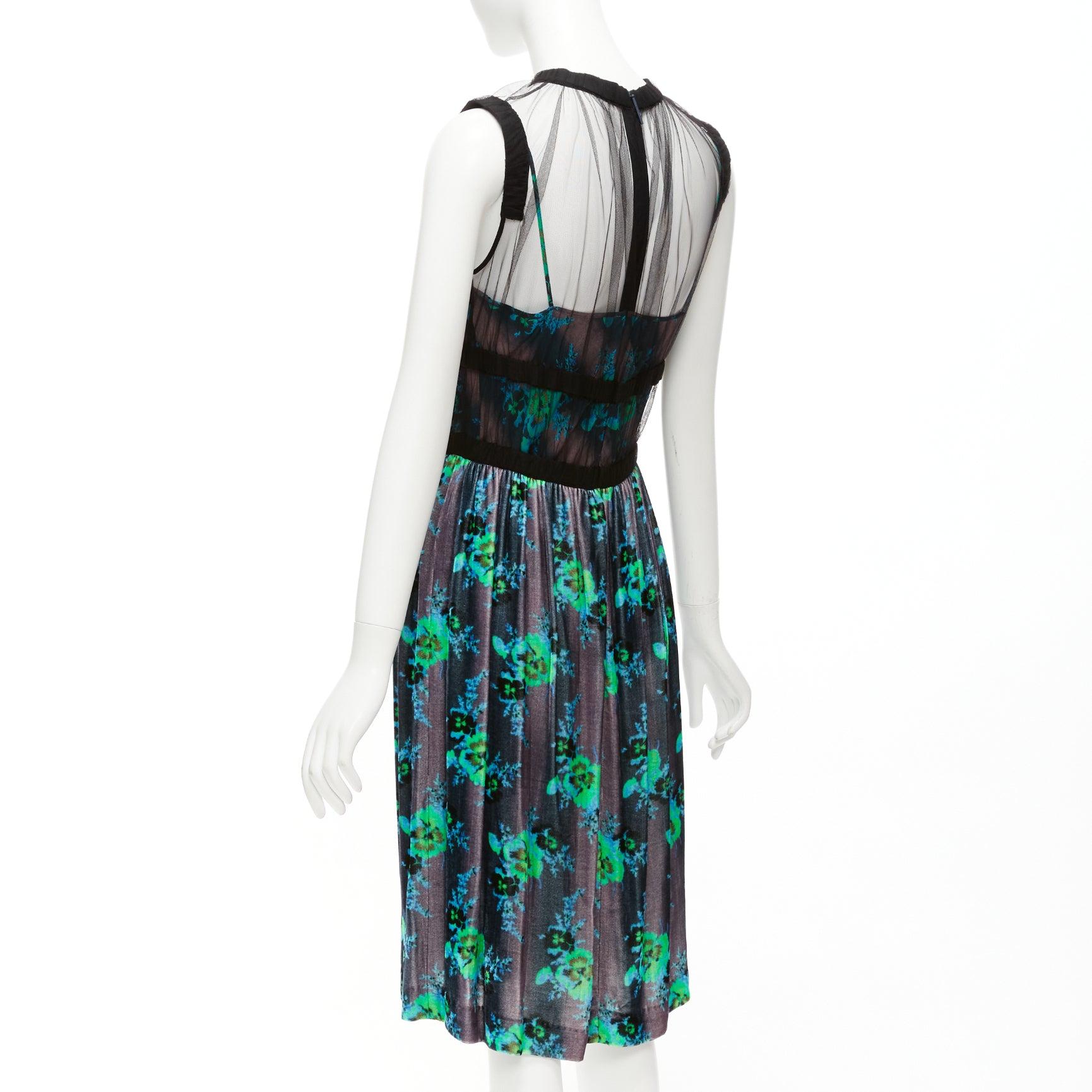 CHRISTOPHER KANE Runway green purple silk blend floral print overlay dress IT40 For Sale 1