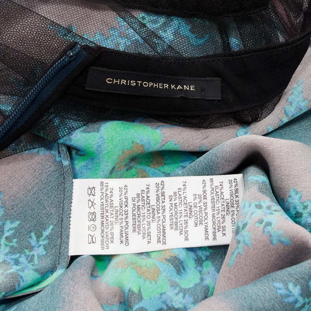 CHRISTOPHER KANE Runway green purple silk blend floral print overlay dress IT40 For Sale 4