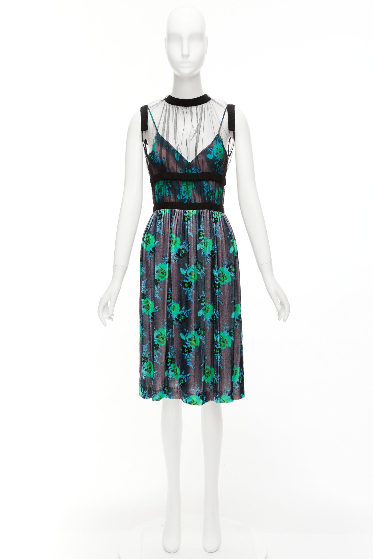 CHRISTOPHER KANE Runway green purple silk blend floral print overlay dress IT40 For Sale 4