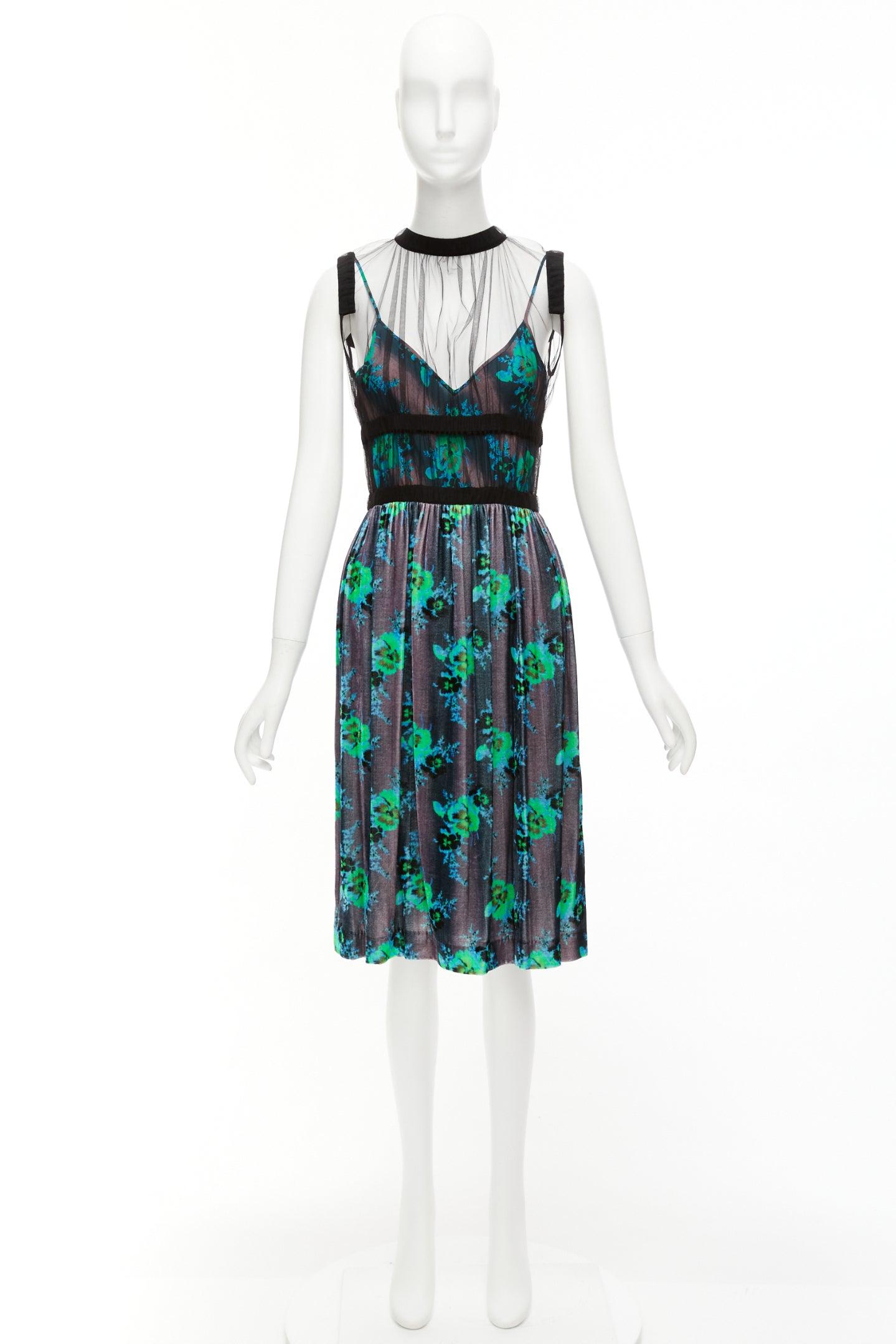 CHRISTOPHER KANE Runway green purple silk blend floral print overlay dress IT40 For Sale 5