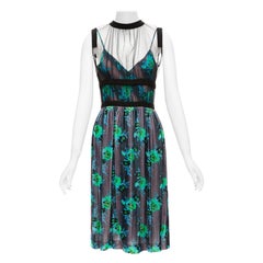 CHRISTOPHER KANE Laufsteg Kleid aus Seidenmischung mit Blumendruck und Überzug in Grün und Violett IT40