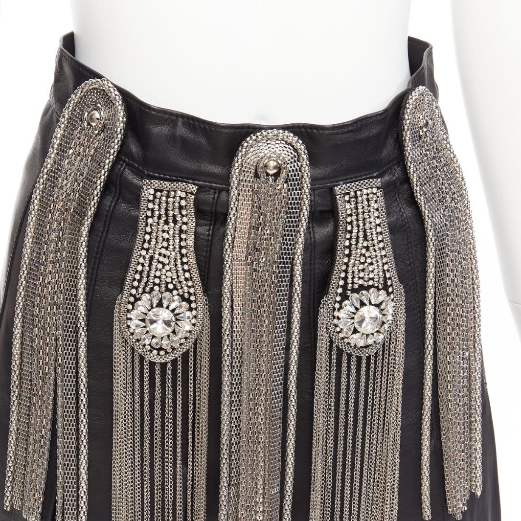 CHRISTOPHER KANE Runway black lambskin leather silver chain embellished skirt IT40 S
Reference: AAWC/A00959
Brand: Christopher Kane
Collection: Runway
Material: Leather, Metal
Color: Black, Silver
Pattern: Solid
Closure: Zip
Lining: Black