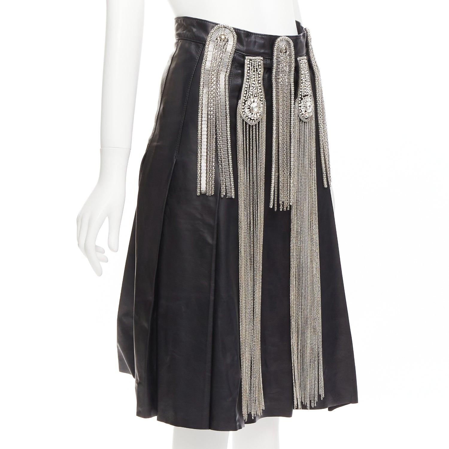 CHRISTOPHER KANE Runway lambskin leather silver chain embellished skirt IT40 S In Excellent Condition For Sale In Hong Kong, NT