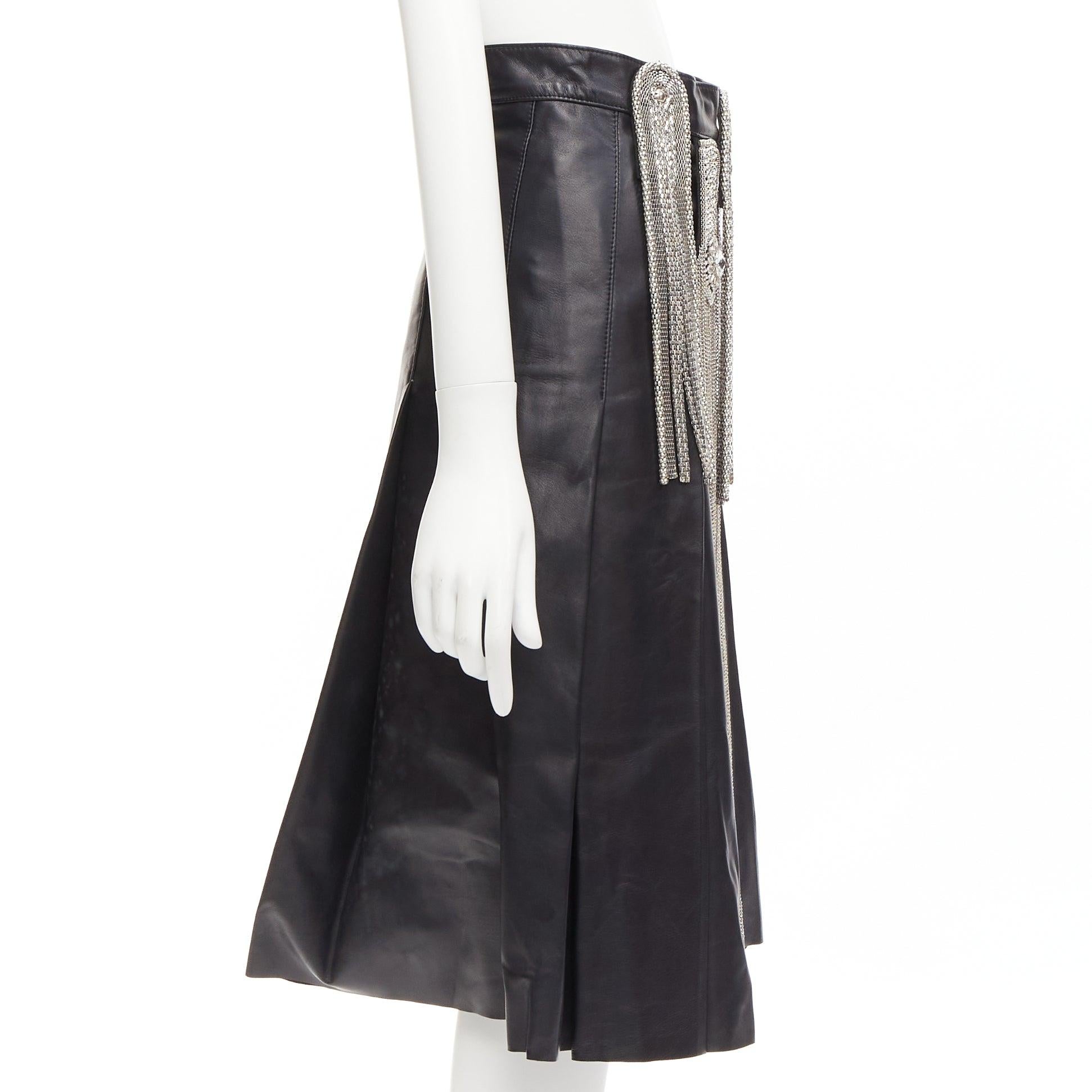 Women's CHRISTOPHER KANE Runway lambskin leather silver chain embellished skirt IT40 S For Sale