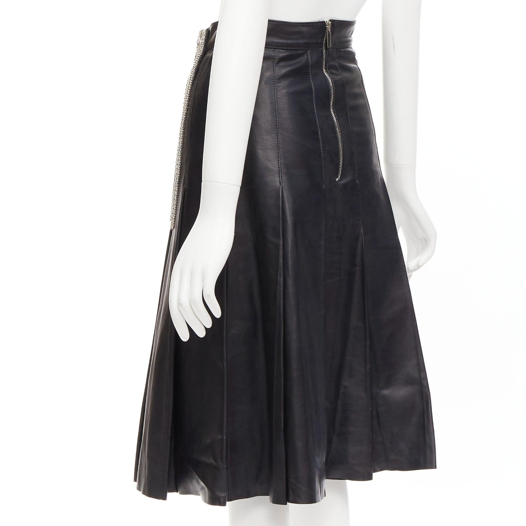 CHRISTOPHER KANE Runway lambskin leather silver chain embellished skirt IT40 S For Sale 2