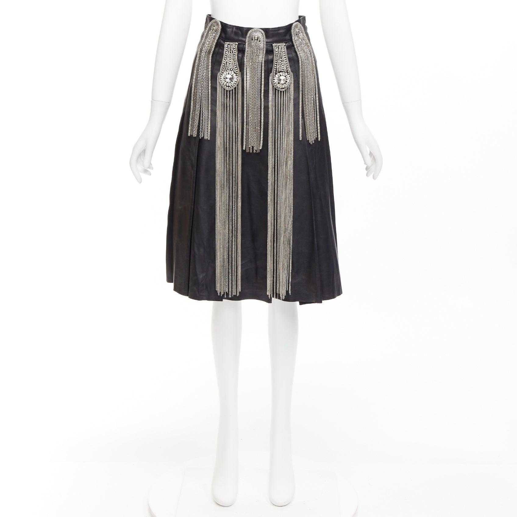 CHRISTOPHER KANE Runway lambskin leather silver chain embellished skirt IT40 S For Sale 5