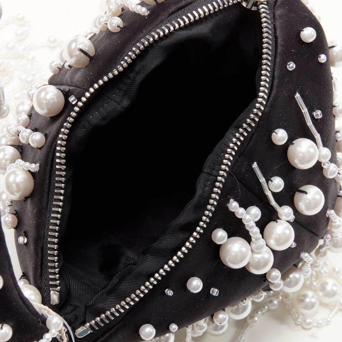 CHRISTOPHER KANE Runway pearl embellished black satin evening bag 5