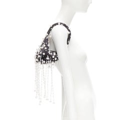 CHRISTOPHER KANE Runway pearl embellished black satin evening bag