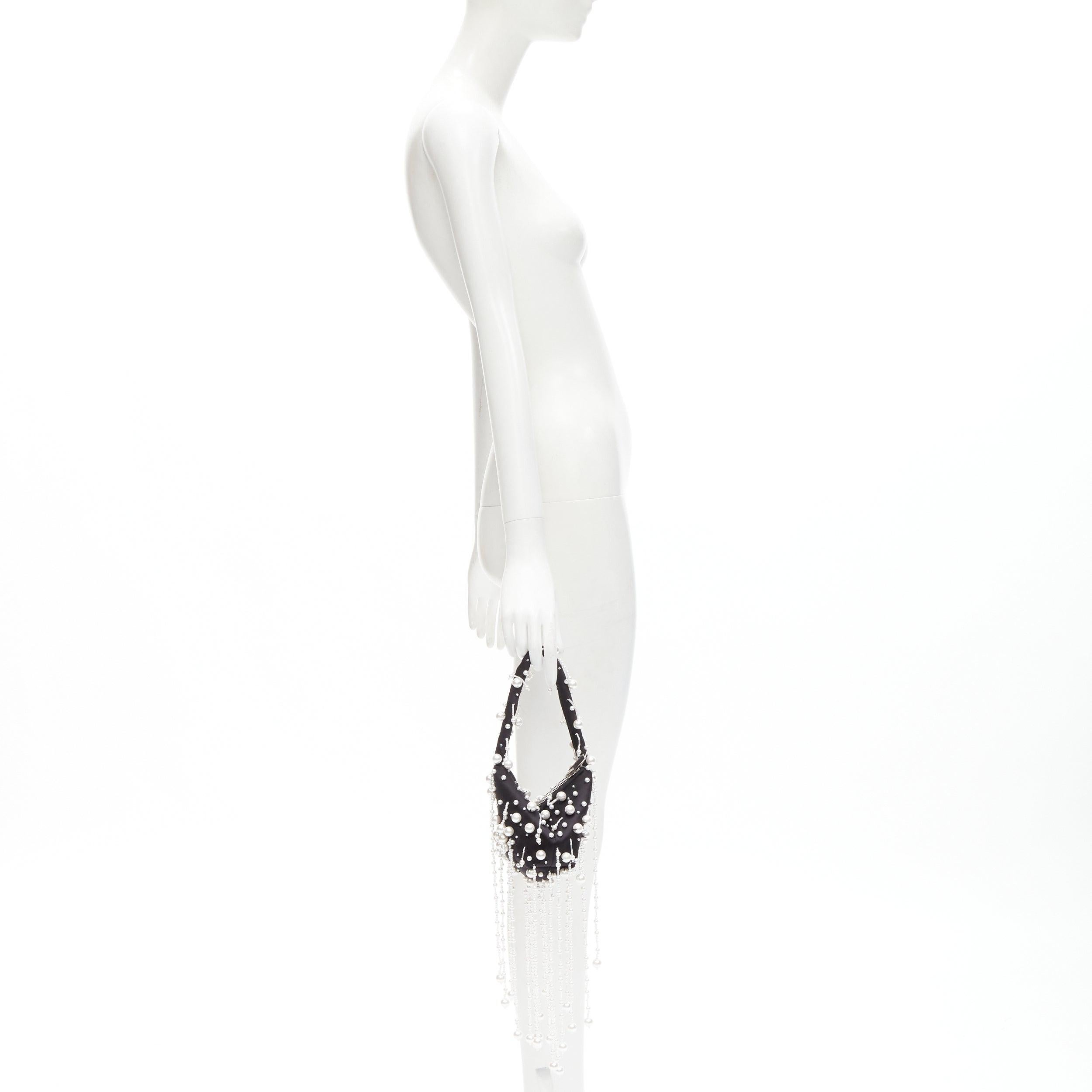Black CHRISTOPHER KANE Runway pearl embellished black satin evening bag