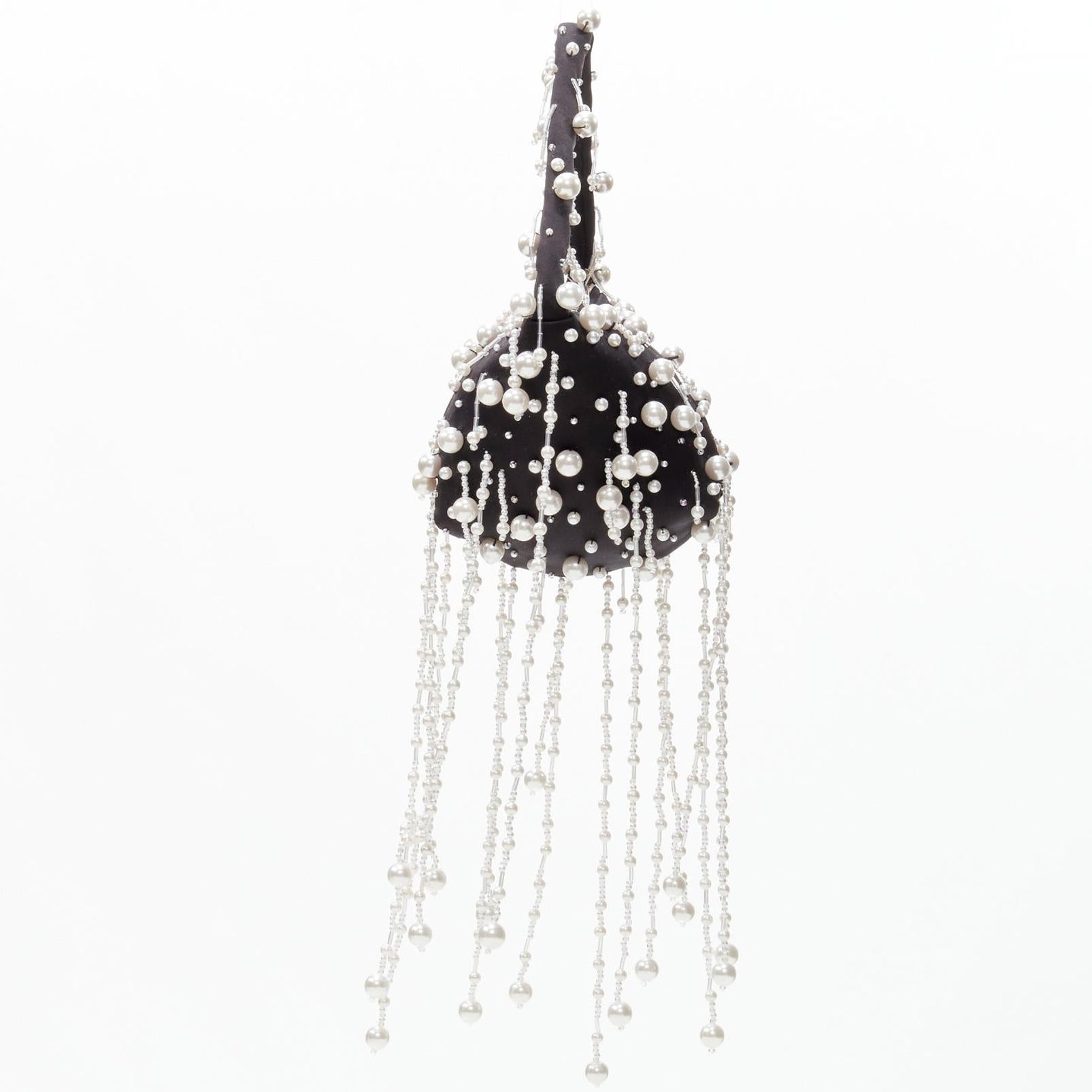 Women's CHRISTOPHER KANE Runway pearl embellished black satin evening bag