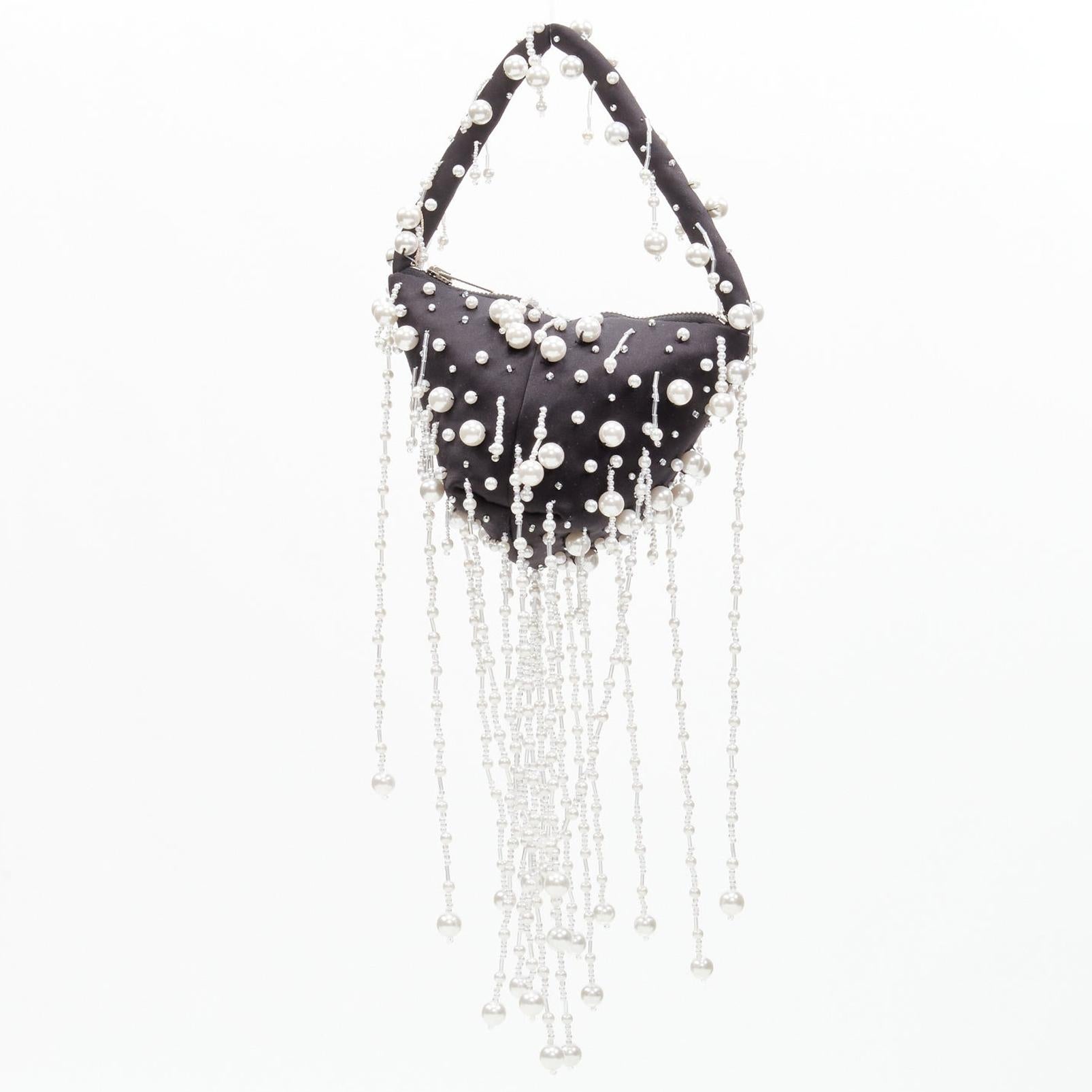 CHRISTOPHER KANE Runway pearl embellished black satin evening bag 1
