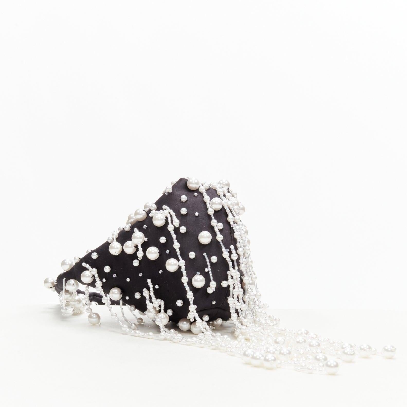 CHRISTOPHER KANE Runway pearl embellished black satin evening bag 2