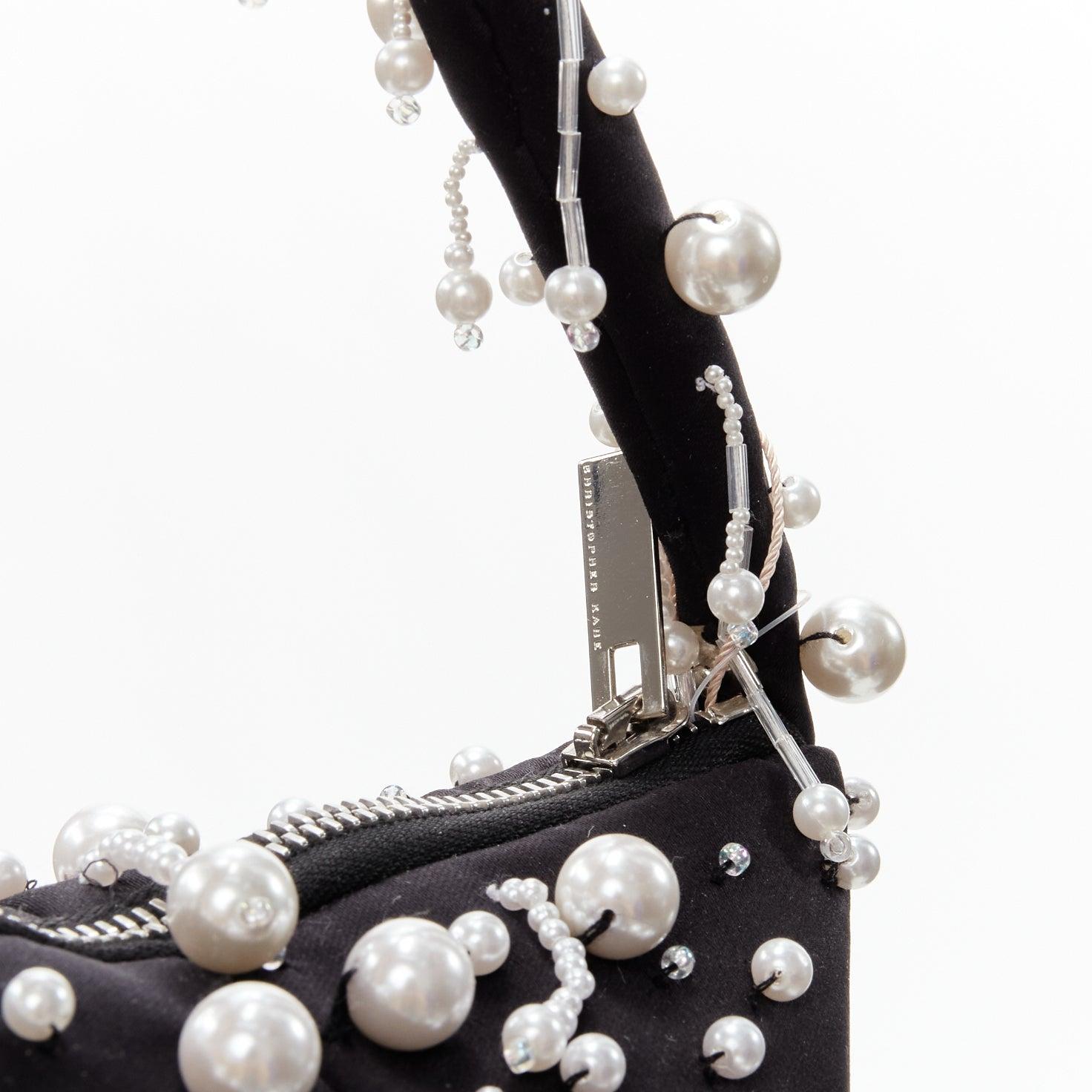 CHRISTOPHER KANE Runway pearl embellished black satin evening bag 4