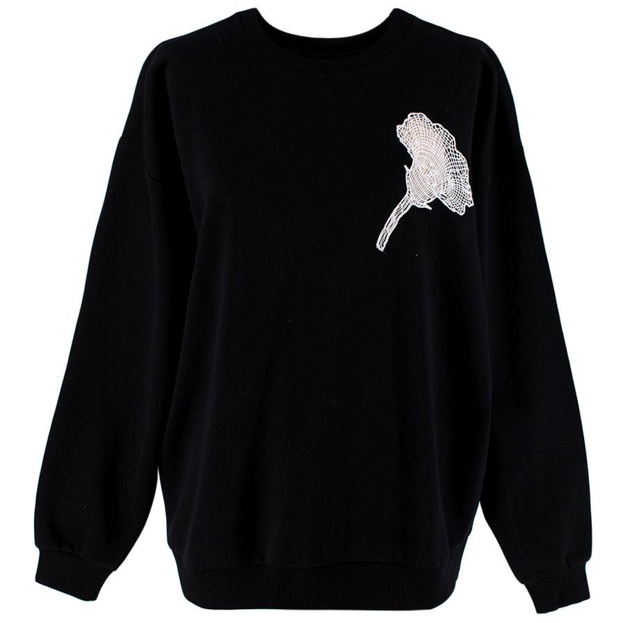 Christopher Kane Sheer Black Lace Flower Applique Sweatshirt - Size US 8 For Sale