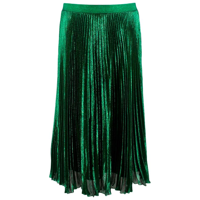 Christopher Kane Silk Blend Green Pleated Midi Skirt L UK14