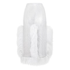 Christopher Kane Gonna in maglia argentata con piume di struzzo bianche - Taglia US 6