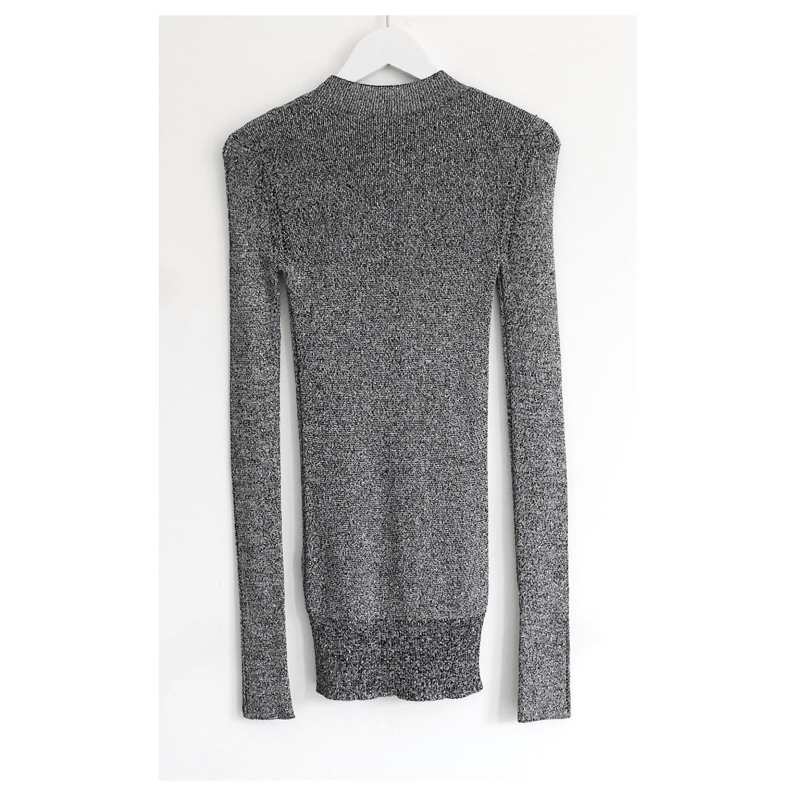 Christopher Kane silver lurex knit skinny sweater In Excellent Condition For Sale In London, GB