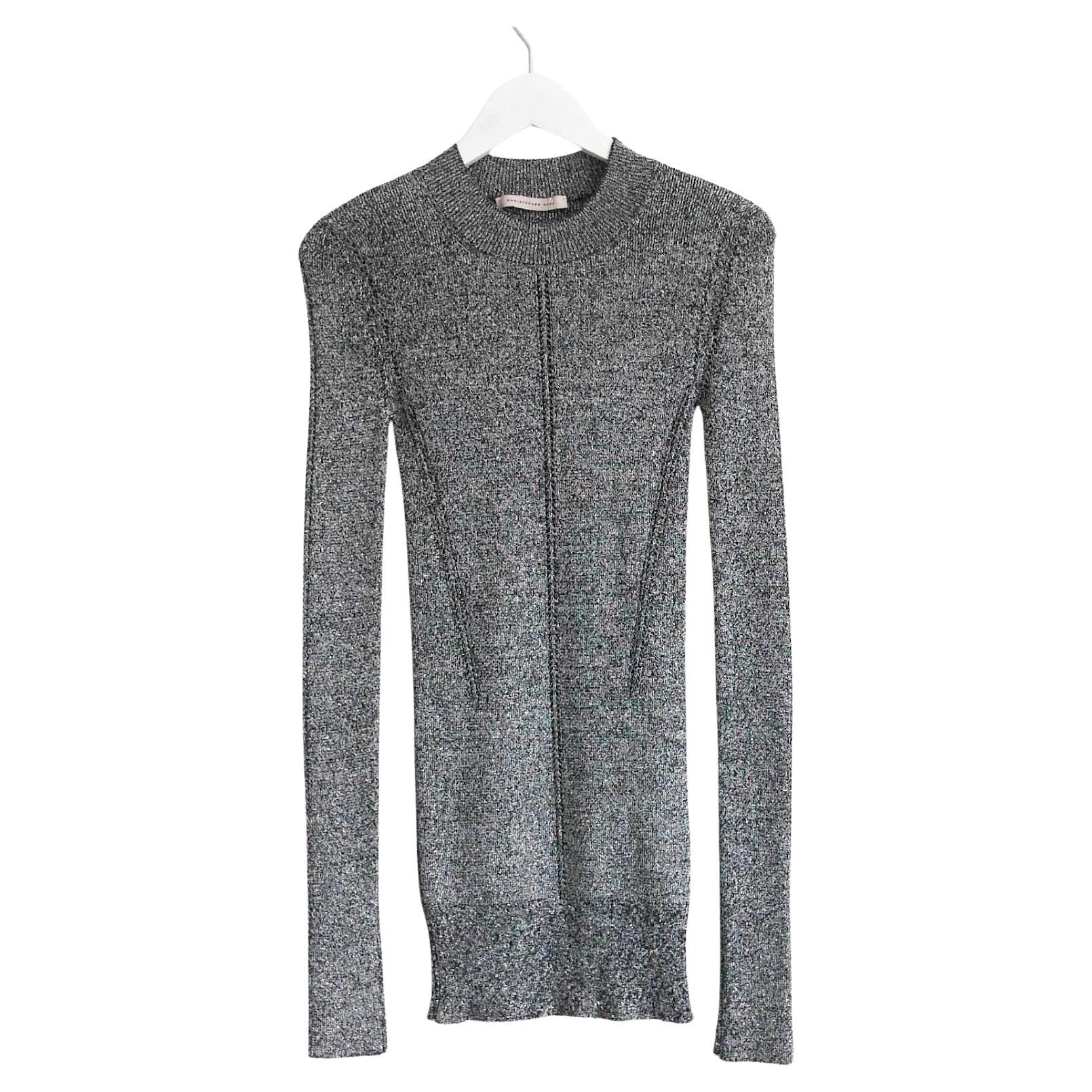 Christopher Kane silver lurex knit skinny sweater For Sale