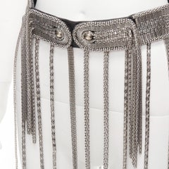 Christopher Kane - cintura con frange in pelle nera con multi-catena e borchie in argento S